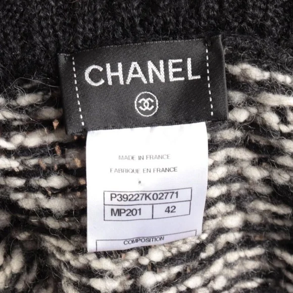 Chanel Black White Knit Zip-up Cardigan Sweater Size 42